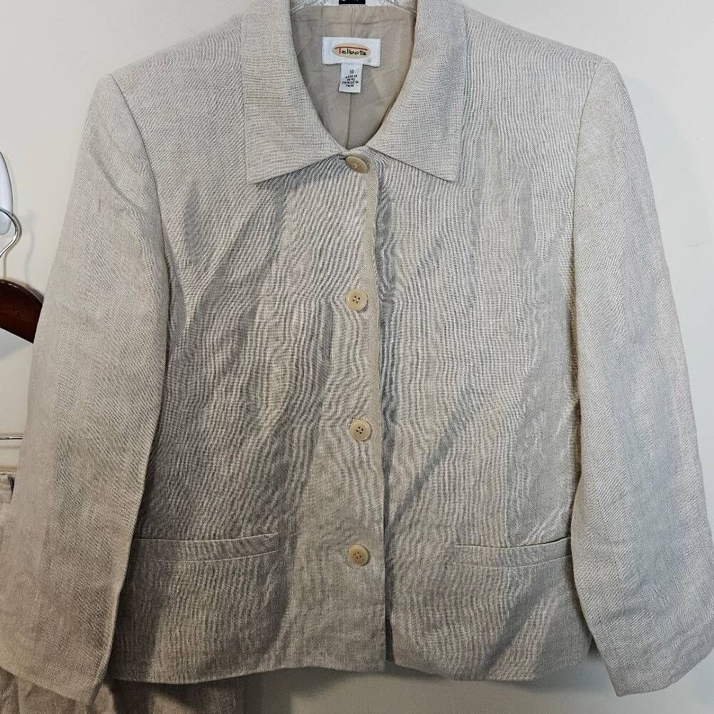 Talbots Irish Linen Cream Natural Tan Pants Suit Size 10/12 - Picture 2 of 8